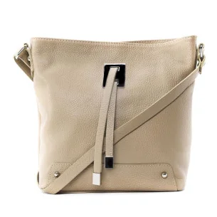 Sac seau mode femme en cuir porté épaule avec bandoulière réglable taupe clair