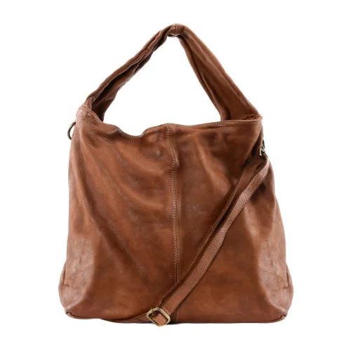 Sac cabas mode femme en cuir vintage souple délavé made in Italy bandoulière amovible ajustable kaki foncé haut de gamme