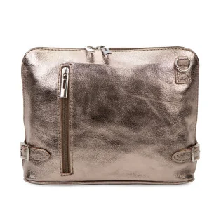 Sac à main tendance femme en cuir grainé porté épaule et bandoulière bronze