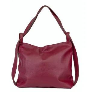 Sac à dos sac à main tendance femme en cuir grainé italien porté dos rouge bordeaux