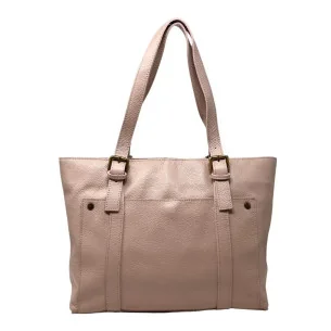 Sac cabas tendance femme en cuir grainé porté épaule rose nude