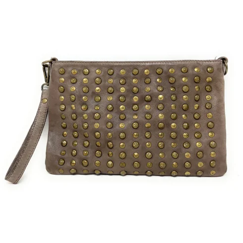 Sac pochette en cuir vintage souple pur de vachette pour femme fabriqué en Italie taupe