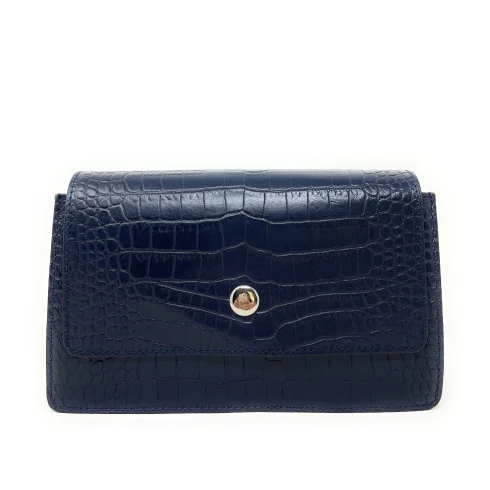 Sac tendance femme en cuir italien effet croco porté bandoulière bleu foncé sac bandoulière