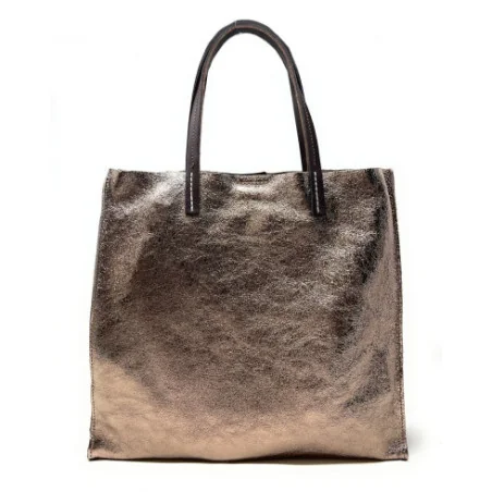 Sac à main femme tendance en cuir métallisé porté main épaule et bandoulière champagne irisé