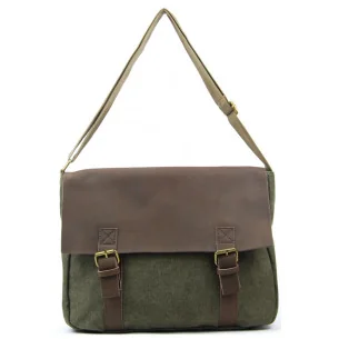 Sacoche mixte mode en toile et cuir porté bandoulière vert olive sac très tendance