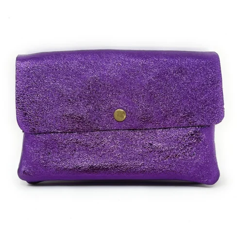 Mini sac pochette tendance femme en cuir italien irisé porté main argent trousse pochette