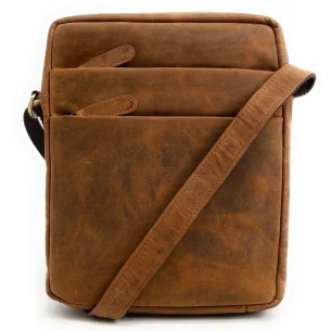 Sac sacoche tendance homme en cuir used look porté bandoulière ou de travers marron