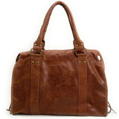 Sac femme en cuir à motif effet brossé porté bandoulière et de travers camel foncé sac très tendance