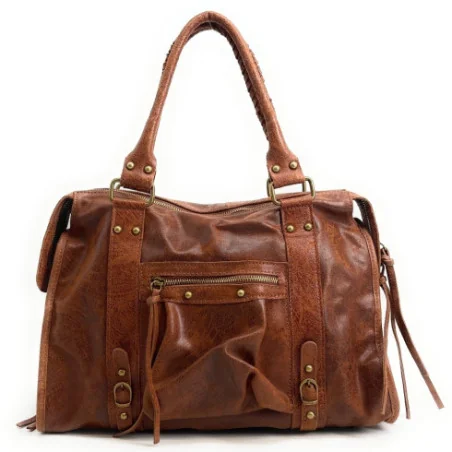 Sac mode femme en cuir italien pur cuir de vachette porté de travers et épaule camel foncé sac tendance