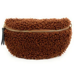 Sac banane femme mode en peluche porté crossbody avec bandoulière amovible couleur choco