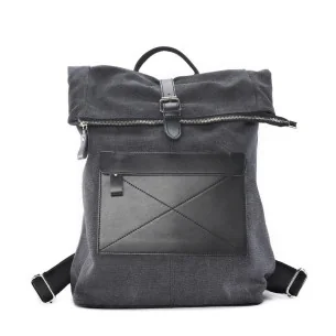 Sac à dos homme en toile et cuir porté dos ou main gris sac très tendance