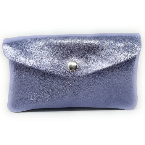 Pochette porte-monnaie cuir brillant superbe pur de vachette pour femme fabriqué en Italie vert sapin