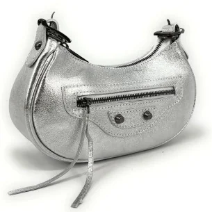 Mini sac à main mode femme en cuir italien pur cuir de vachette porté épaule argent clair sac baguette