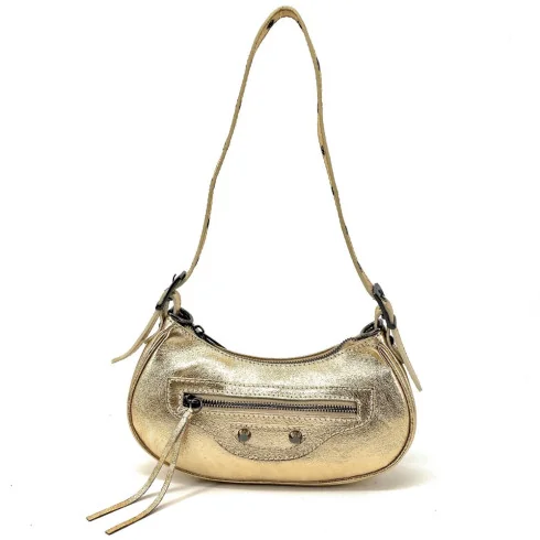 Mini sac à main mode femme en cuir italien pur cuir de vachette porté épaule argent clair sac baguette