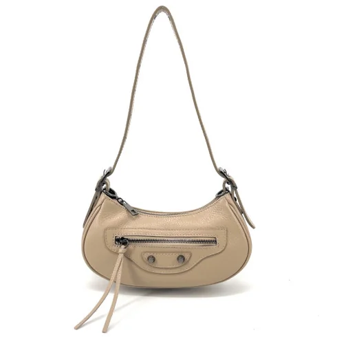 Mini sac à main mode femme en cuir italien pur cuir de vachette porté épaule argent clair sac baguette