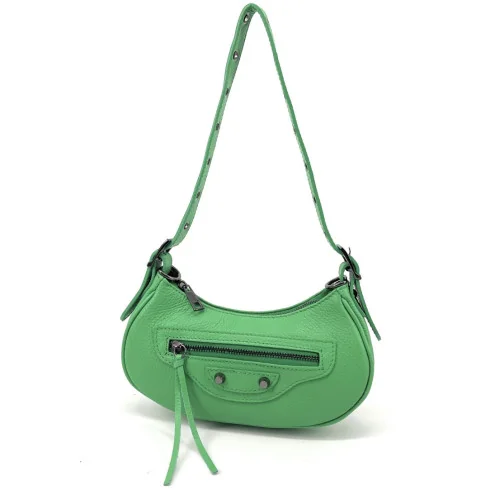 Mini sac à main mode femme en cuir italien pur cuir de vachette porté épaule argent clair sac baguette