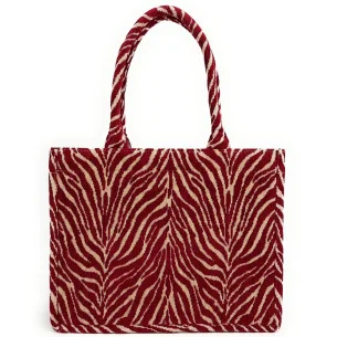 Sac cabas vegan femme en velours tissé porté bandoulière ou main zèbre rouge sac rigide tendance