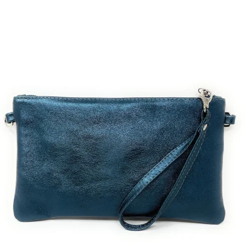 Sac pochette tendance femme en cuir italien pur cuir de vachette porté de travers et main rouge irisé