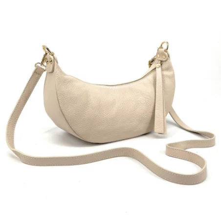 Sac hobo femme en cuir italien grainé porté épaule avec bandoulière réglable beige sac tendance