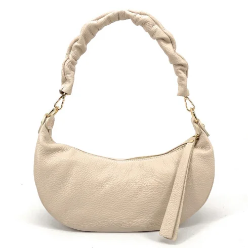 Sac en cuir grainé type baguette pour femme porté épaule vert kaki fabriqué en Italie