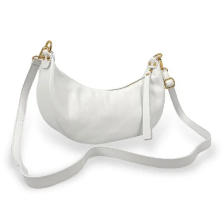 Sac hobo tendance femme en cuir grainé italien porté épaule blanc