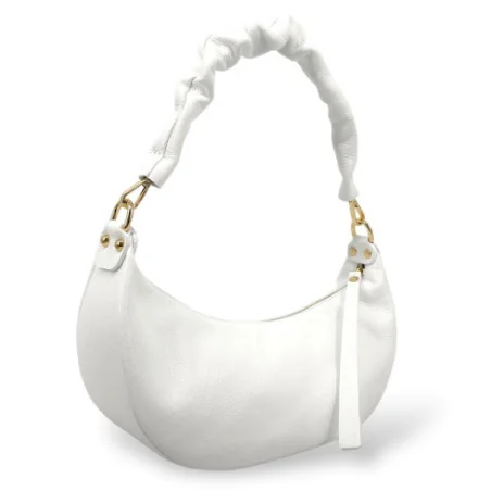 Sac hobo femme en cuir italien grainé porté épaule avec bandoulière réglable blanc sac tendance