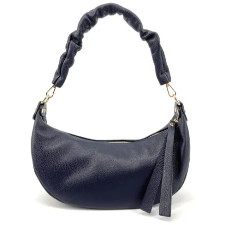 Sac baguette forme hobo femme mode en cuir italien porté épaule bleu marine