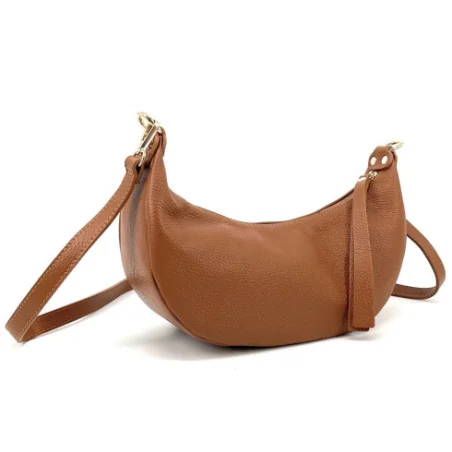 Sac baguette femme en cuir italien porté épaule camel foncé sac hobo tendance