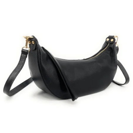 Sac à main hobo en cuir grainé italien noir pour femme porté épaule ou bandoulière