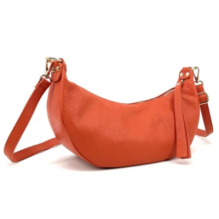 Sac baguette hobo pour femme en cuir italien porté épaule orange