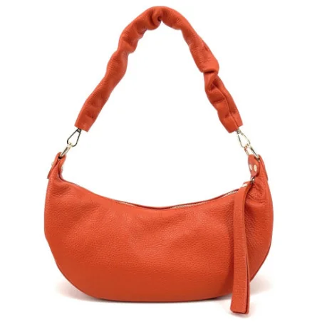 Sac à main hobo en cuir grainé italien pour femme orange porté épaule ou bandoulière