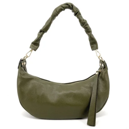 Sac en cuir grainé type baguette pour femme porté épaule vert kaki fabriqué en Italie