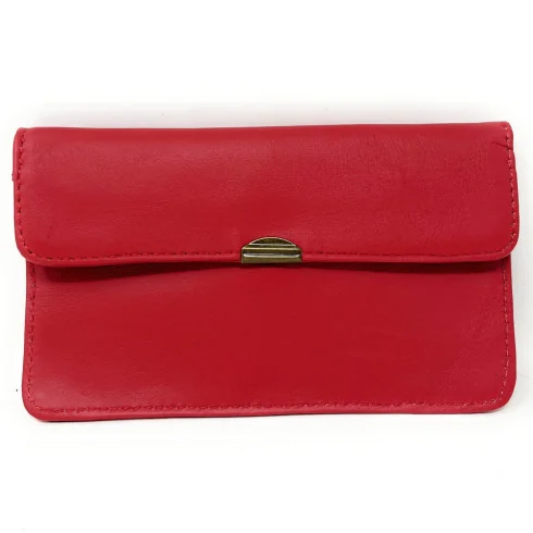 Pochette très tendance femme en cuir italien lisse porté main rose bonbon porte-monnaie