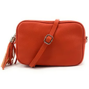 Sac à main femme tendance en cuir grainé italien porté main épaule et bandoulière orange