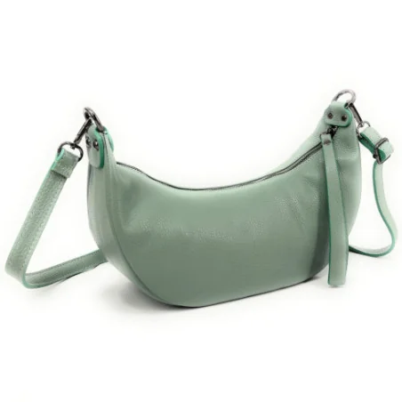 Sac à main baguette pour femme en cuir grainé italien vert d'eau porté épaule ou bandoulière