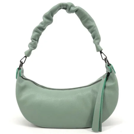 Sac de type hobo en cuir grainé italien vert d'eau porté épaule avec bandoulière