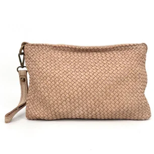 Sac à bandoulière femme en cuir tressé vintage pur vachette femme taupe clair