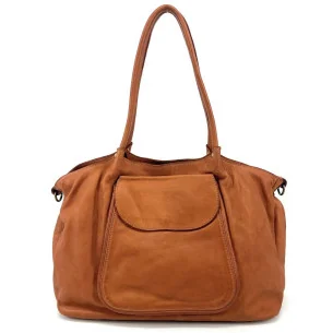 Sac cabas mode femme porté épaule en cuir souple pleine fleur vintage bandoulière amovible fermeture zippée camel clair