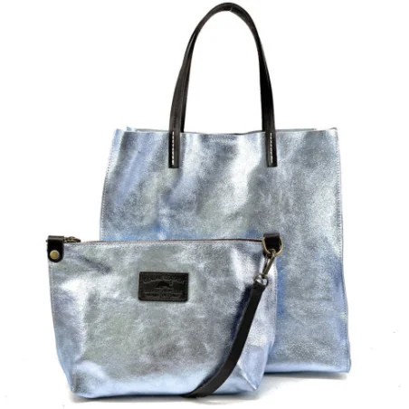 Sac à main femme tendance en cuir porté main épaule de travers et bandoulière bleu ciel irisé