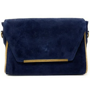 sac bandoulière femme tendance bleu foncé en cuir nubuck pur de vachette