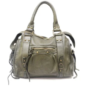 Sac à main en cuir femme vintage souple porté épaule avec bandoulière amovible vert kaki sac trapèze italien