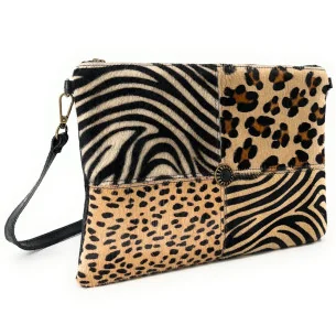 Sac pochette pour femme en cuir imprimé animal