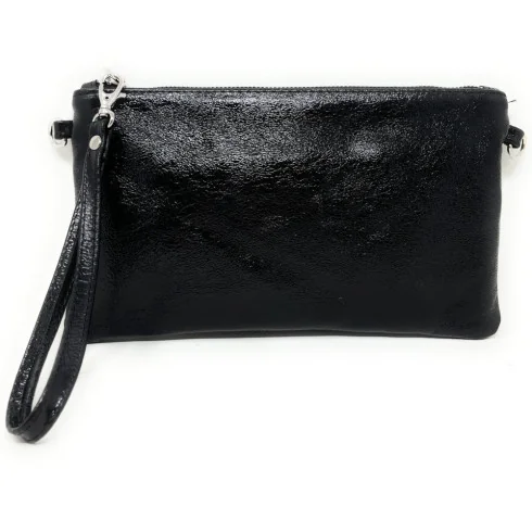 Sac pochette tendance femme en cuir italien pur cuir de vachette porté de travers et main rouge irisé