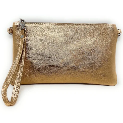 Sac pochette tendance femme en cuir italien pur cuir de vachette porté de travers et main rouge irisé