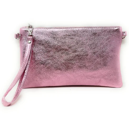 Sac pochette tendance femme en cuir italien pur cuir de vachette porté de travers et main rouge irisé