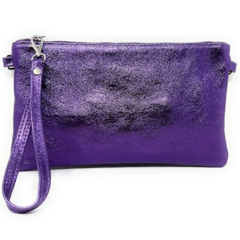 Sac pochette tendance femme en cuir italien pur cuir de vachette porté de travers et main rouge irisé