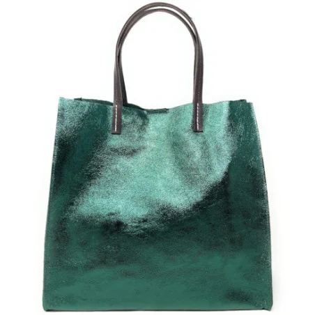 Sac à main femme tendance en cuir métallisé italien porté main bleu vert pin irisé