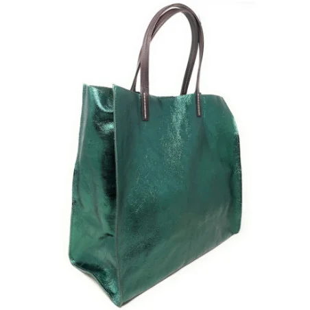 Sac femme tendance en cuir porté main épaule de travers et bandoulière bleu vert pin irisé