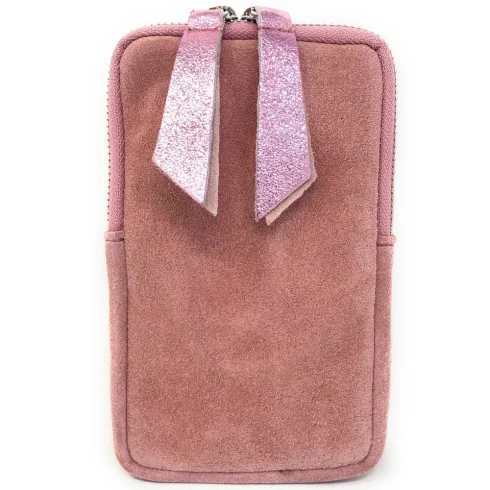 Sac pochette tendance femme en cuir nubuck italien porté bandoulière rose clair