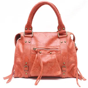 Sac à main tendance femme en cuir brossé porté main épaule de travers et bandoulière mandarine